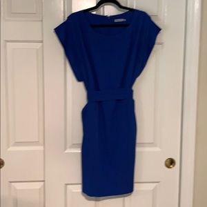 Eliza J Cap-Sleeved Dress with tie & pockets blue